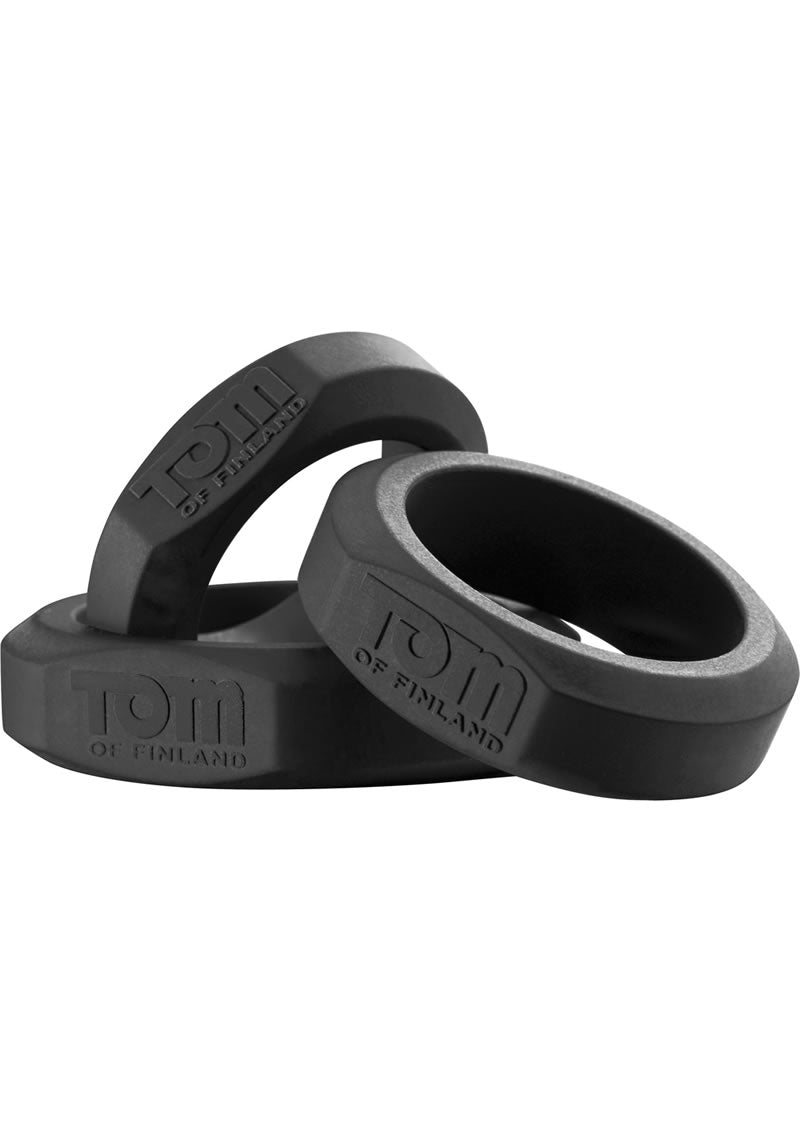 Tom Of Finland 3 Piece Silicone Cock Ring - Black - Set