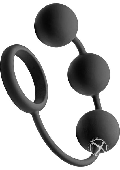 Tom Of Finland Silicone Cock Ring with 3 Weighted Balls - Black