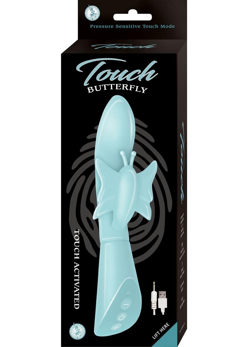 Touch Butterfly Silicone Rechargeable Rabbit Vibrator - Aqua/Blue