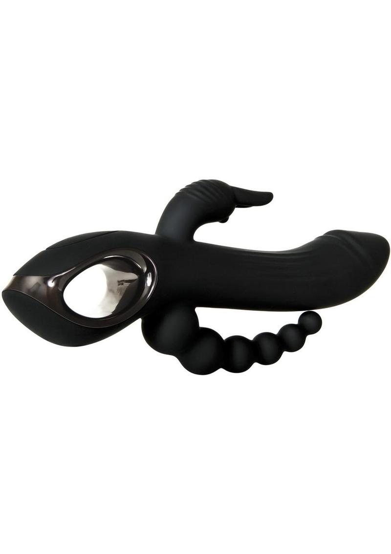 Trifecta Rechargeable Silicone Rabbit Vibrator - Black