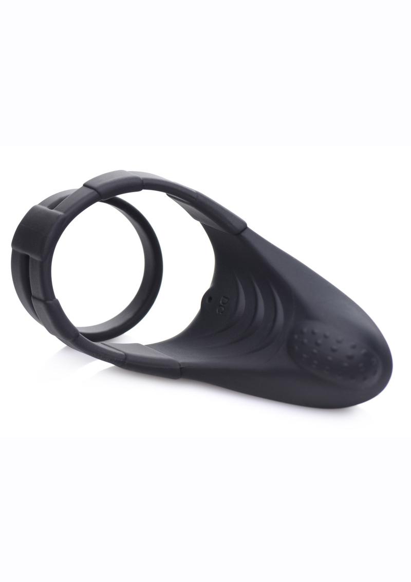 Trinity Men 10x Rechargeable Silicone Cock Ring with Vibrating Taint Stimulator - Black