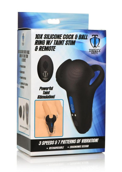 Trinity Men 10x Silicone Cock and Ball Ring with Taint Stim and Remote Control