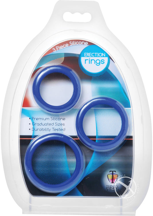 Trinity Men 3 Piece Silicone Erection Rings - Blue