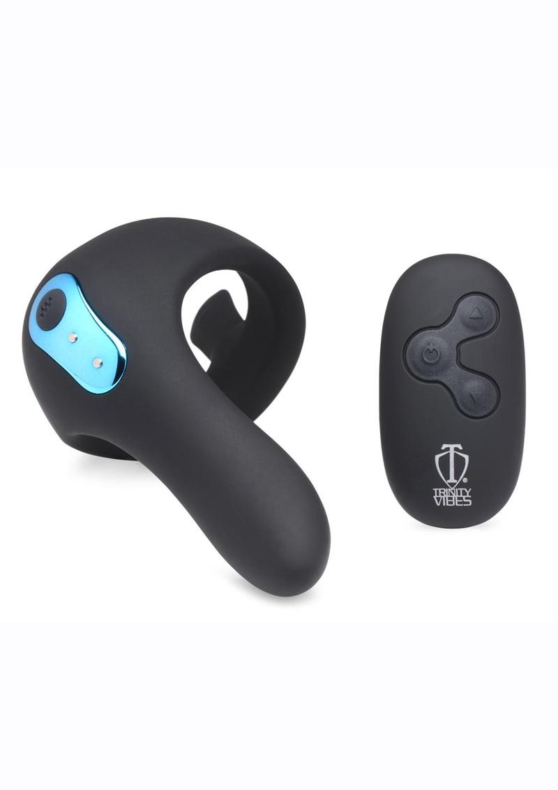 Trinity Men 7x Rechargeable Silicone Cock Ring with Taint Stimulator and Remote Control - Black