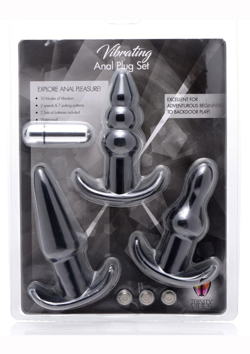 Trinity Vibes 4 Pc Vibrating Anal Plug - Black - Set