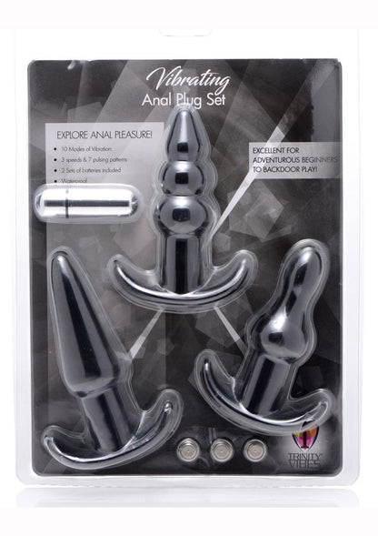 Trinity Vibes 4 Pc Vibrating Anal Plug - Black - Set