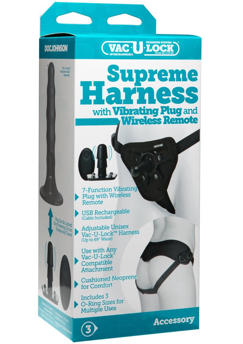 Vac-U-Lock Supreme Harness with Vibrating Plug and Remote Control - Black