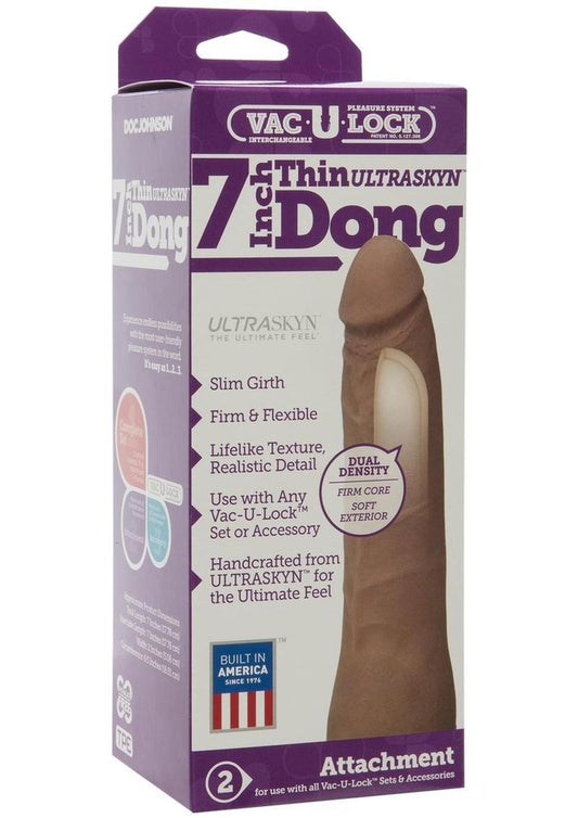 Vac-U-Lock Ultraskyn Thin Dildo - Brown/Caramel - 7in