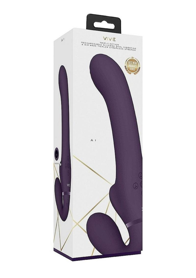 Vive Al Rechargeable Silicone Dual Motor Strapless Strap-On - Purple