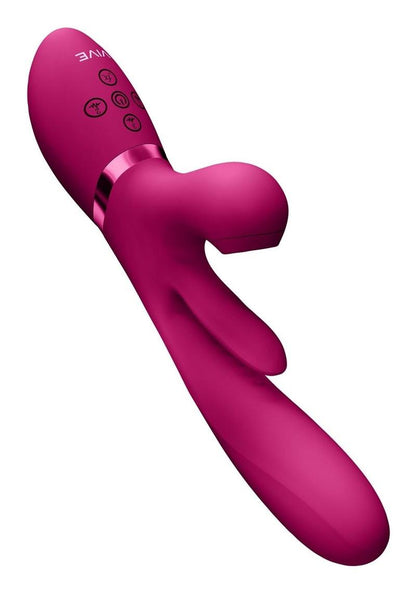 Vive Ena Rechargeable Silicone Triple Motor Thrusting G-Spot with Flapper and Air Wave Clit Stimulation Vibrator - Pink