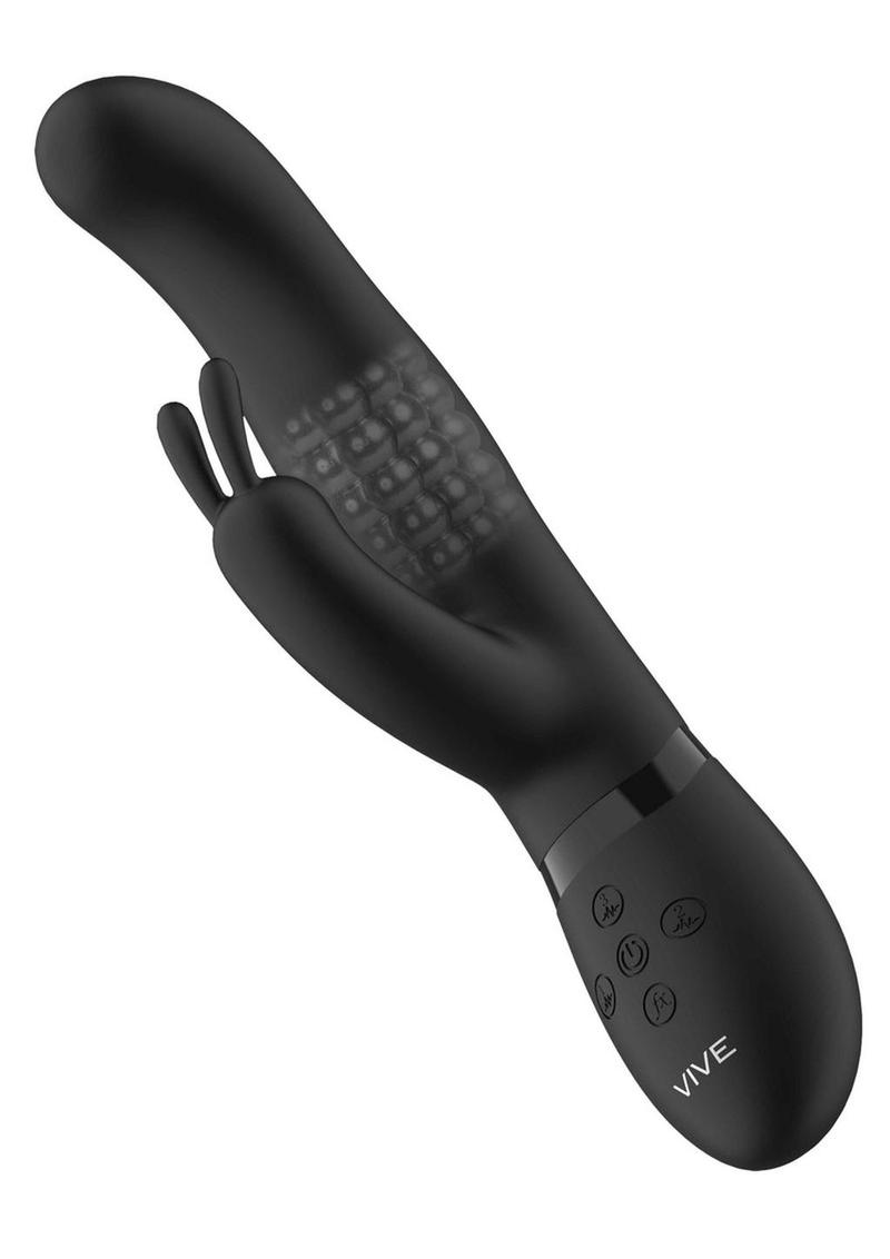 Vive Izara Triple Action Rechargeable Silicone Rotating Beaded G-Spot Rabbit Vibrator - Black