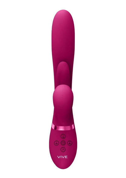 Vive Kura Rechargeable Silicone Triple Motor Thrusting G-Spot with Flapper and Air Wave Clit Stimulation Vibrator - Pink