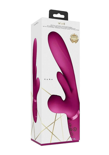 Vive Kura Rechargeable Silicone Triple Motor Thrusting G-Spot with Flapper and Air Wave Clit Stimulation Vibrator