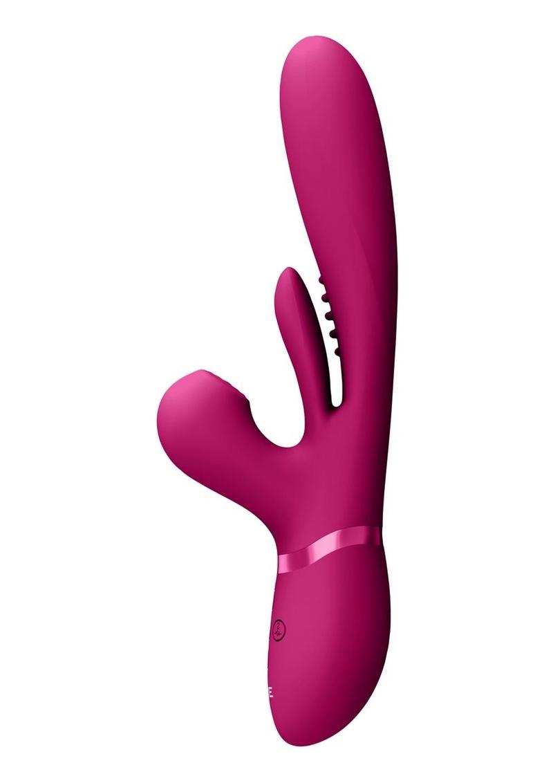 Vive Kura Rechargeable Silicone Triple Motor Thrusting G-Spot with Flapper and Air Wave Clit Stimulation Vibrator