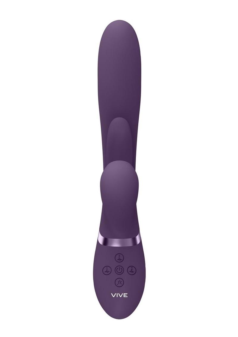 Vive Kura Rechargeable Silicone Triple Motor Thrusting G-Spot with Flapper and Air Wave Clit Stimulation Vibrator - Purple