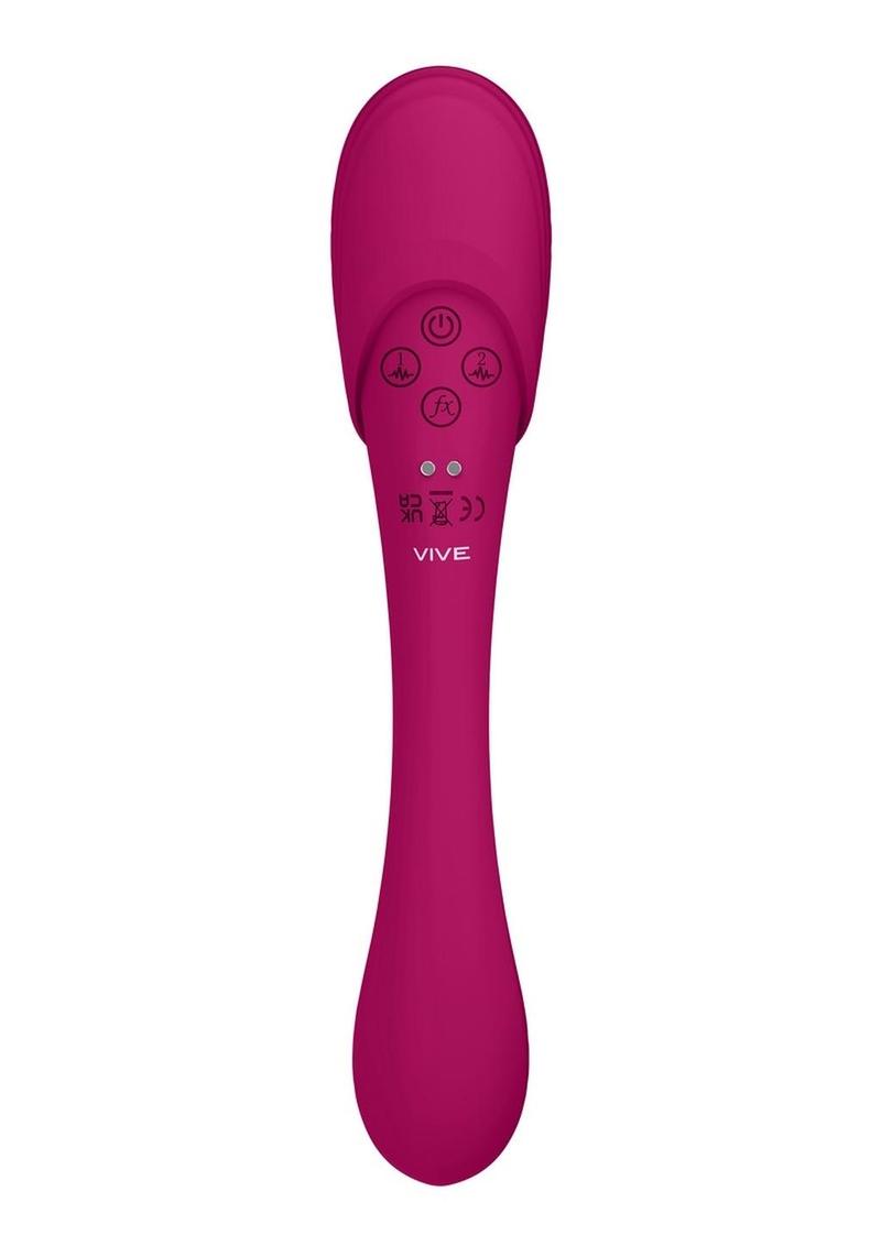 Vive Mirai Rechargeable Silicone Dual Motor Double Ended Bendable Pulse and Air Wave Vibrator - Pink