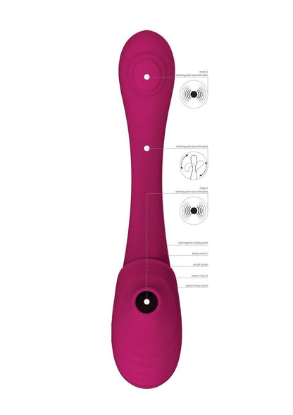 Vive Mirai Rechargeable Silicone Dual Motor Double Ended Bendable Pulse and Air Wave Vibrator