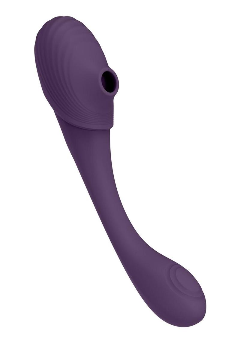 Vive Mirai Rechargeable Silicone Dual Motor Double Ended Bendable Pulse and Air Wave Vibrator - Purple