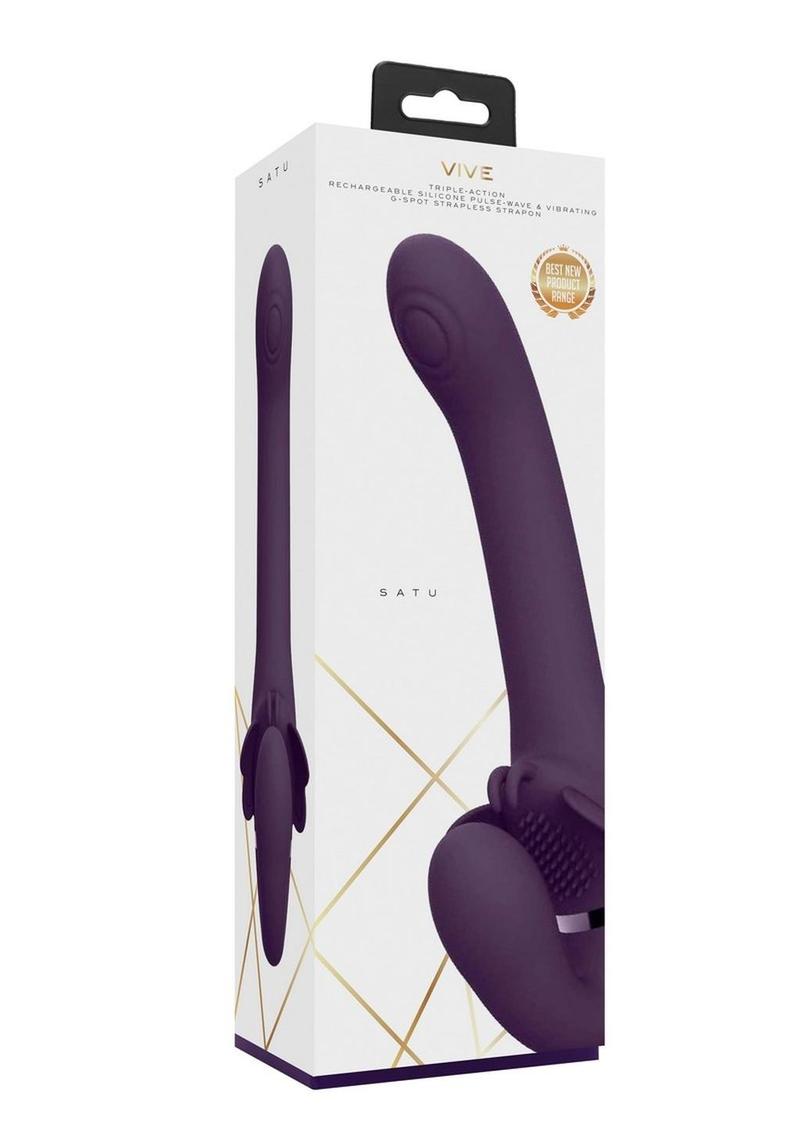 Vive Satu Rechargeable Silicone Pulse Wave and Vibrating Strapless Strap-On