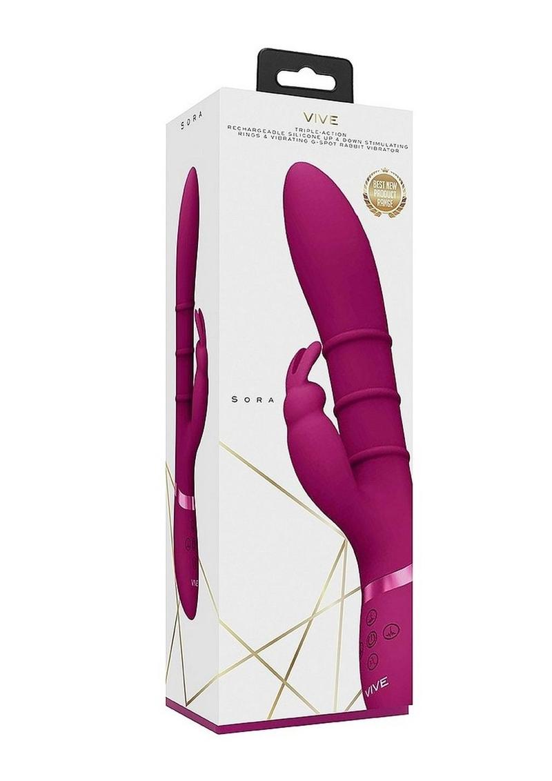 Vive Kura Rechargeable Silicone Triple Motor Up and Down Vibrating Triple Ring Rabbit - Pink