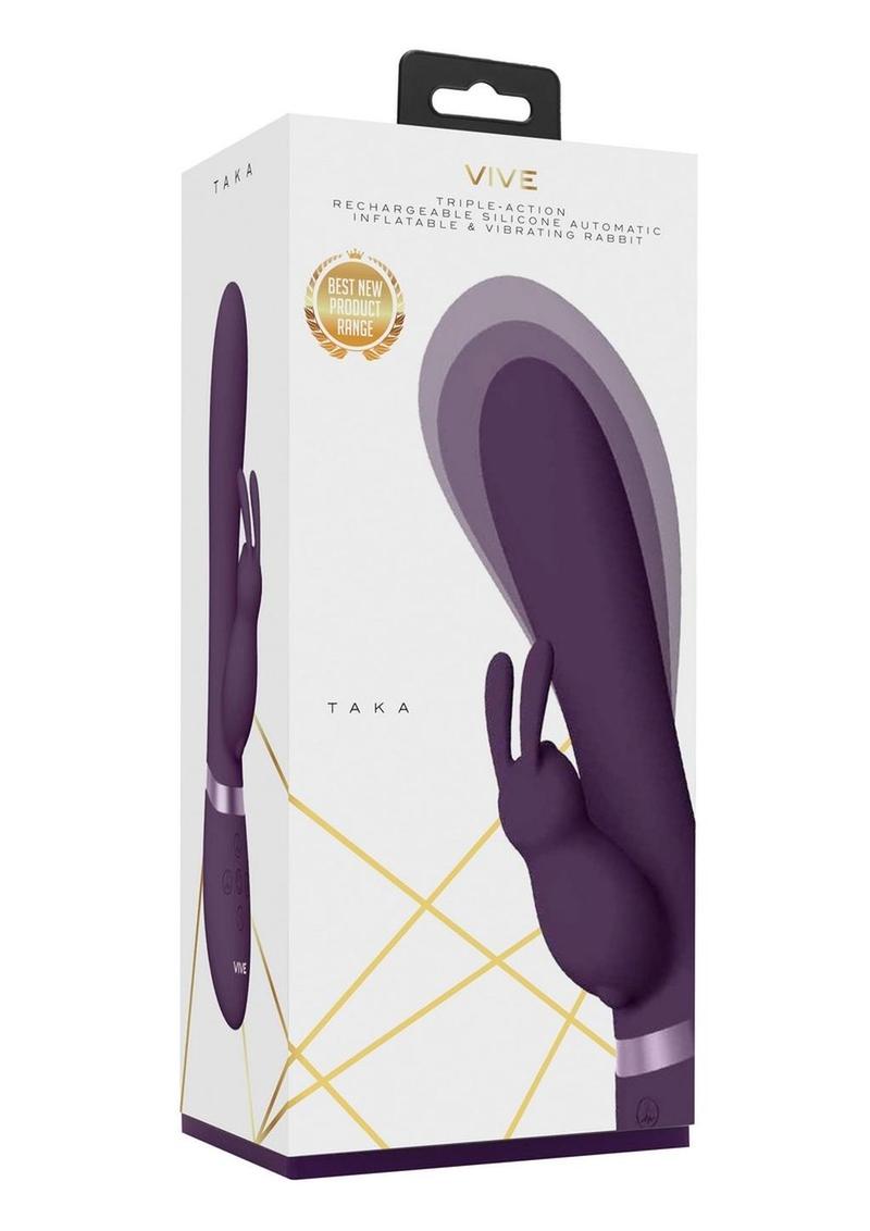 Vive Taka Rechargeable Silicone Inflatable and Vibrating Rabbit Vibrator - Purple