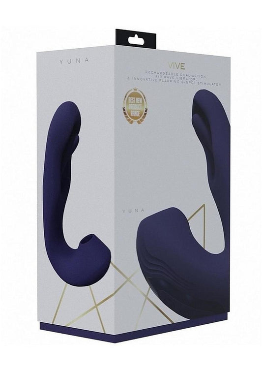 Vive Yuna Rechargeable Silicone Triple Motor Air Wave Vibrator with G-Spot Flapping Stimulation Vibrator - Purple