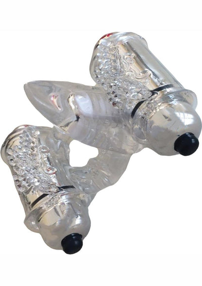 Wet Dreams Double Down Triple Motor Cock Ring with Vibrating Stimulating Tongue Waterproof - Clear