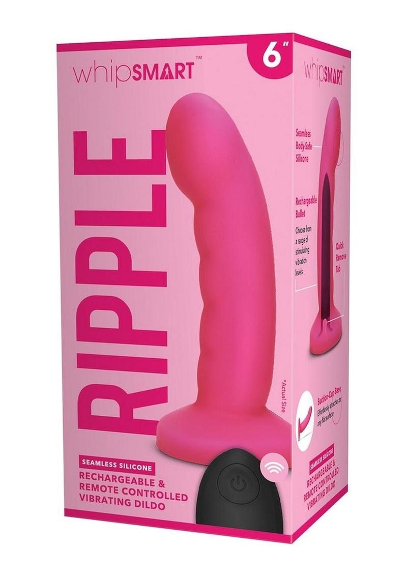 WhipSmart Curved Ripple Remote Control Silicone Rechargeable G-Spot/P-Spot Dildo - Hot Pink/Pink - 6in