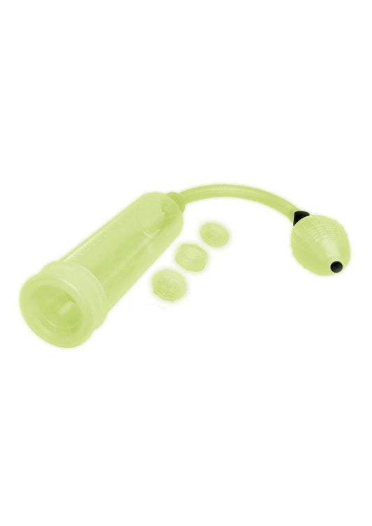 WhipSmart Glow In The Dark Penis Pump and Stamina Cock Ring - Glow In The Dark/Green - Set