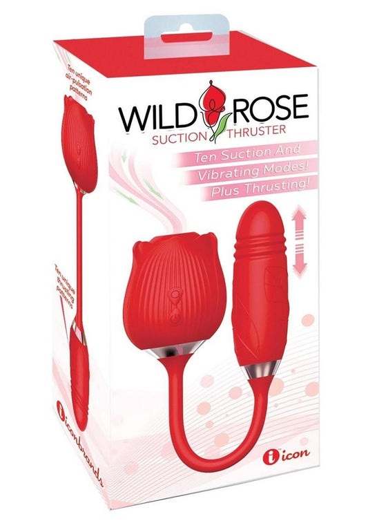 Wild Rose and Thruster Rechargeable Silicone Clitoral Stimulator with Suction - Red