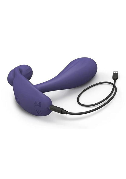 Witty Rechargeable Silicone Vibrator with Clitoral Stimulator - Blue/Midnight Indigo