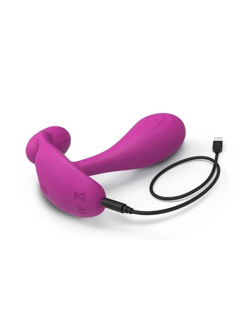 Witty Rechargeable Silicone Vibrator with Clitoral Stimulator - Sweet Orchid - Magenta/Purple