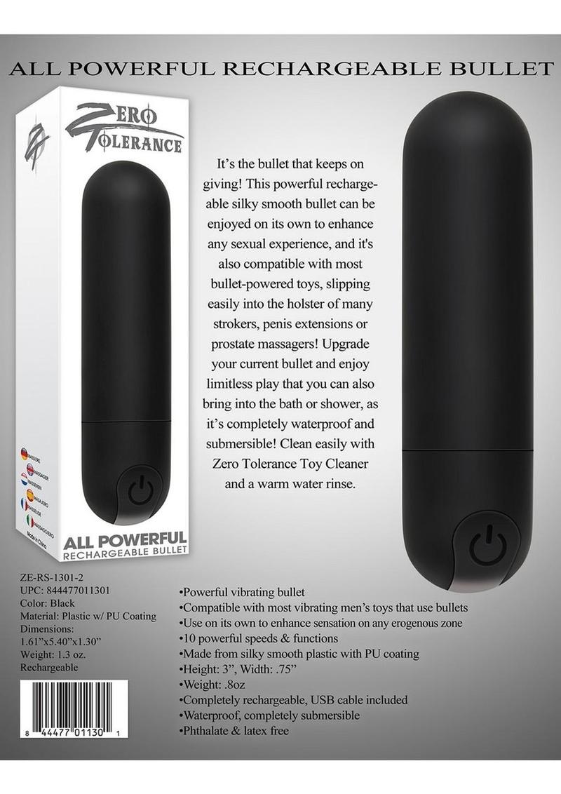 Zero Tolerance All Powerful Rechargeable Bullet - Black