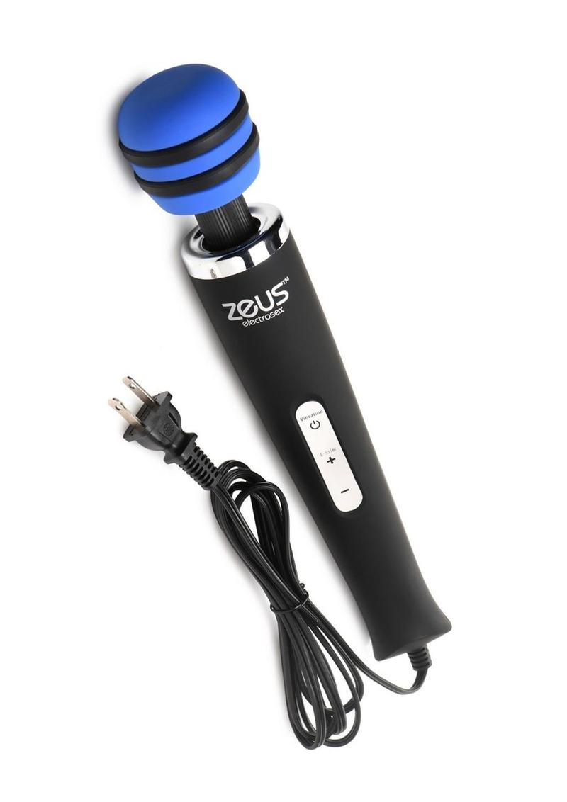 Zeus Electrosex E-Stim Vibrating Silicone Wand Massager - Black/Blue