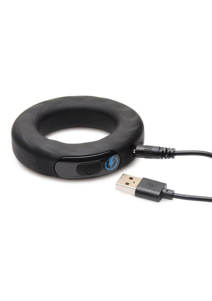 Zeus Vibrating and E-Stim Rechargeable Silicone Cock Ring with Remote Control - Black - 45mm